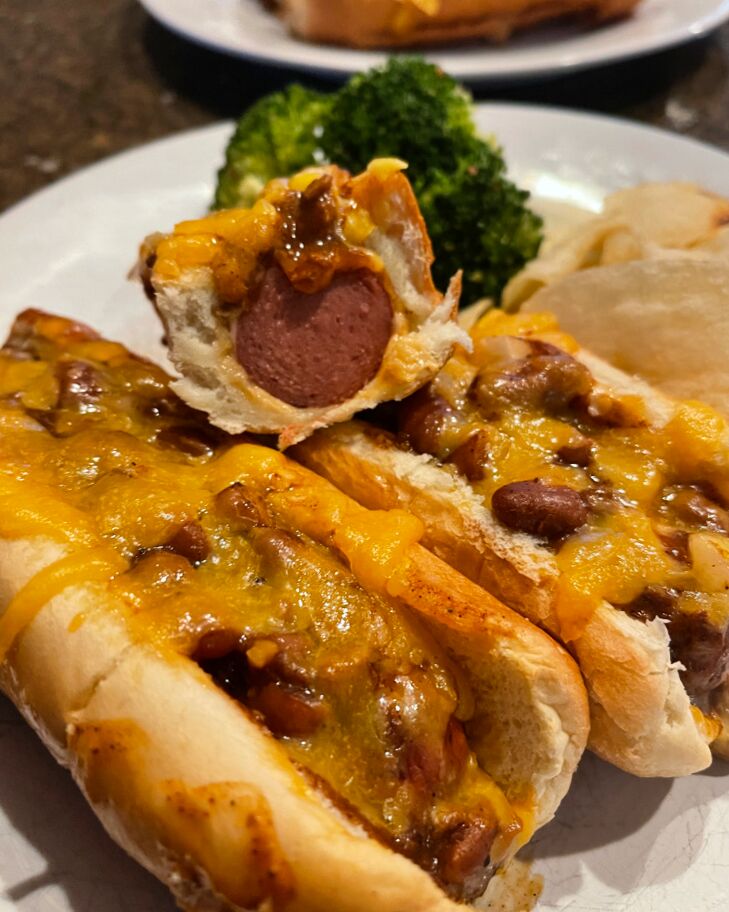 Chili dogs on a plate